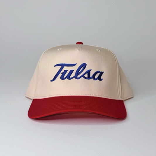 Tulsa Script Hat Tan, Blue, and White