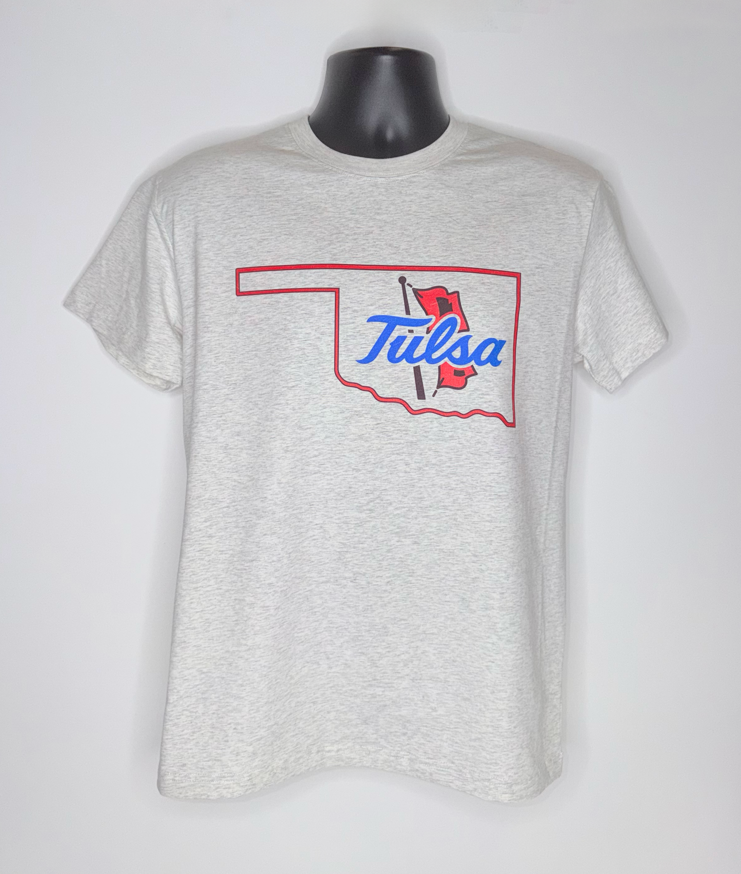 Tulsa Primary Logo with Oklahoma outline Heather White Tee