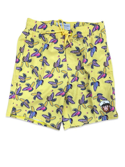 Kids Yellow Flying Banana Swim Trunks