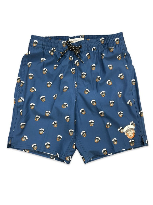 Kids Navy Monkey Swim Trunks