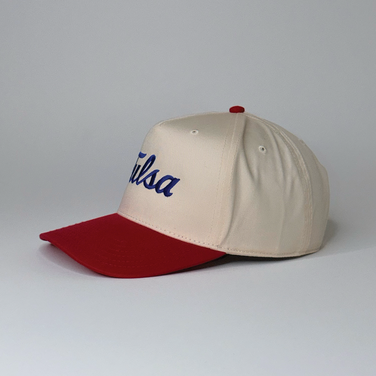 Tulsa Script Hat Tan, Blue, and White